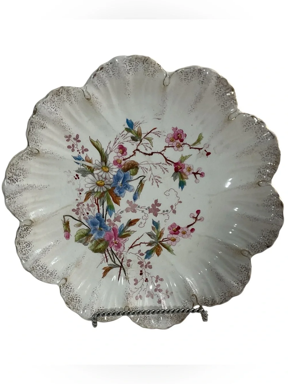 Antique Franz Anton Mehlem Royal Bonn Germany Floral Scalloped Plate 9 3/8”